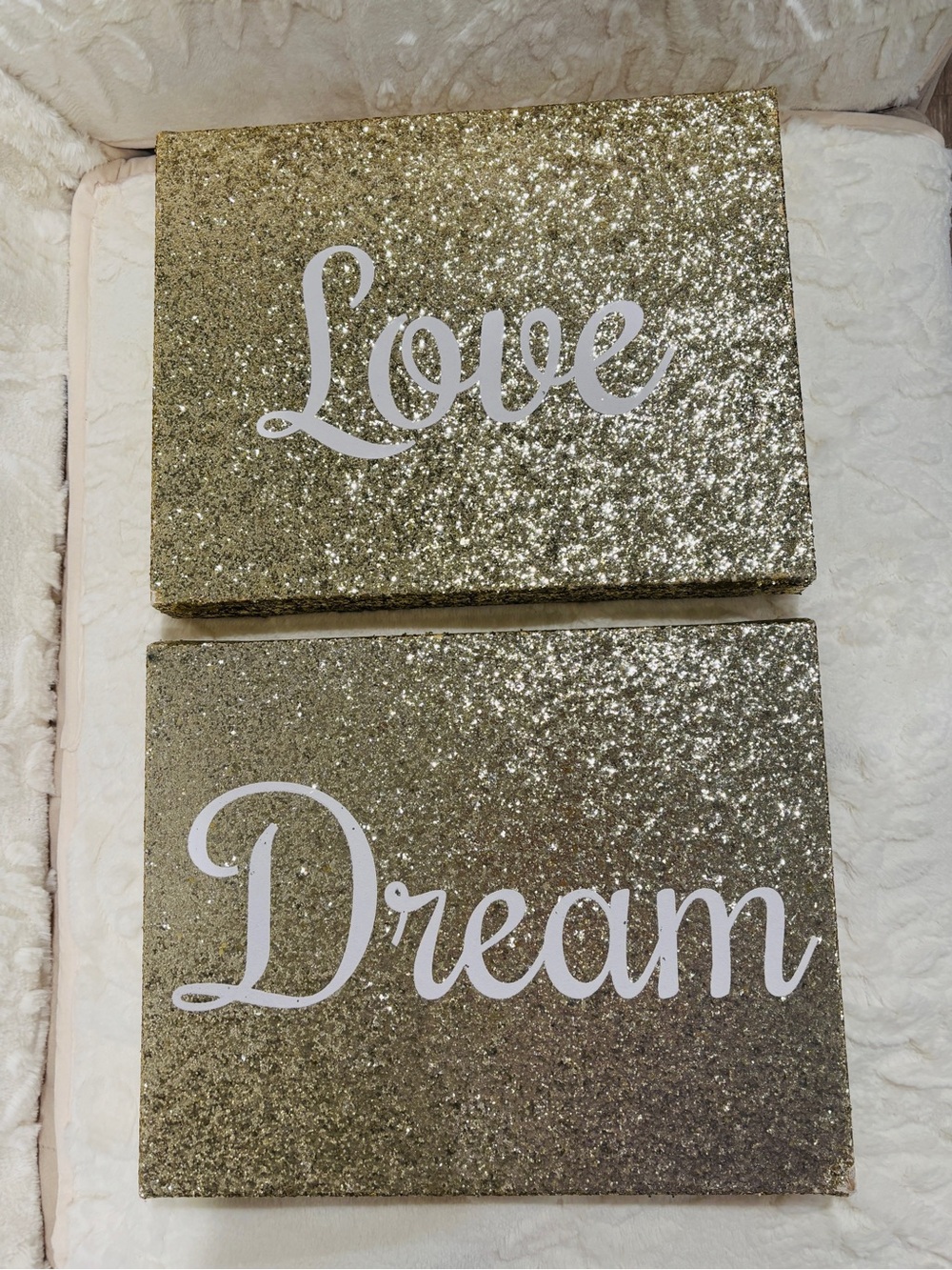 Love/Dream Glitter Wall Art Set Gold Glam Sparkle Decor 2-Piece